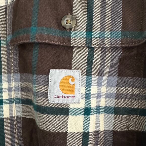 Carhartt Loose Fit Plaid Shirt Brown Green Cotton XL Regular Workwear Utility - Picture 2 of 11